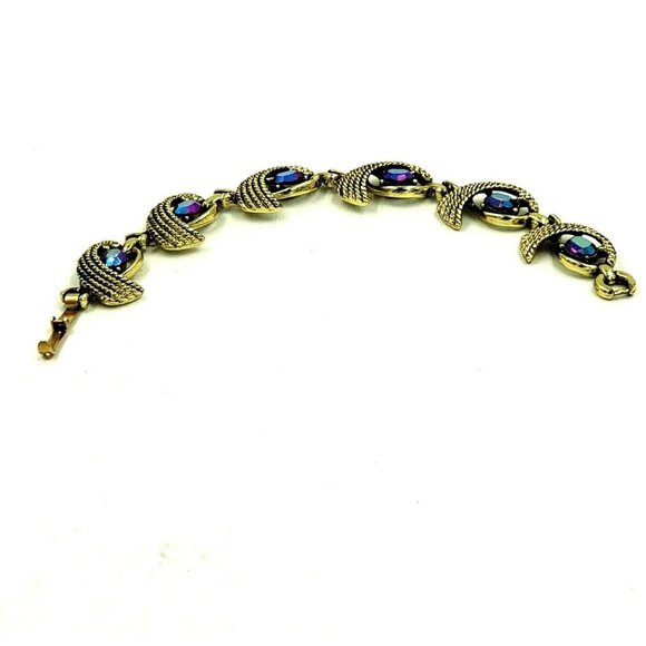 Vintage Aurora Borealis Rhinestone Link Bracelet - Picture 6 of 12